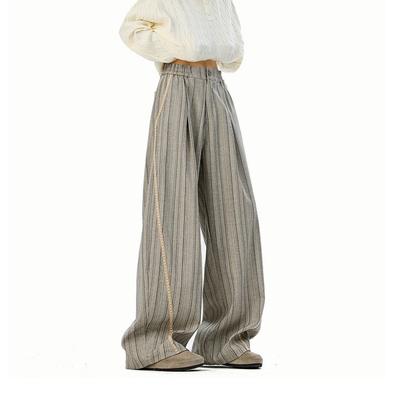 American Old Money Style Striped Casual Pants For Men And Women, Spring And Autumn Retro Versatile Loose Wide-leg Pants, Drape Pants_viptrois.com