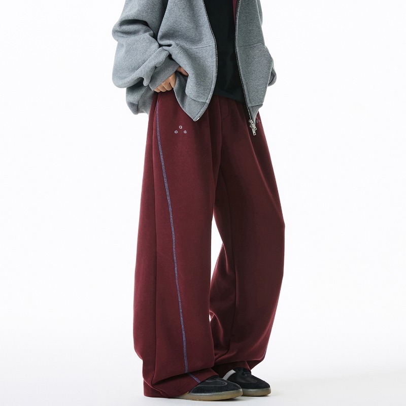 380G Heavy-duty Textured Bright-line Split Casual Pants Men's Autumn Straight-leg Loose Sweatpants Trendy Sports Long Pants_viptrois.com