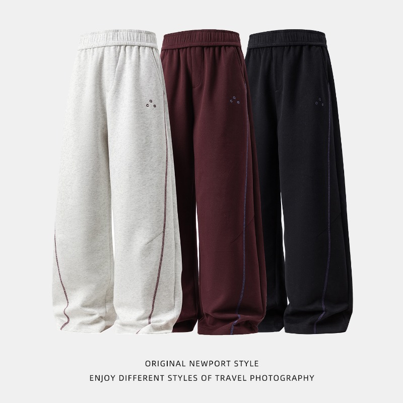 380G Heavy-duty Textured Bright-line Split Casual Pants Men's Autumn Straight-leg Loose Sweatpants Trendy Sports Long Pants_viptrois.com
