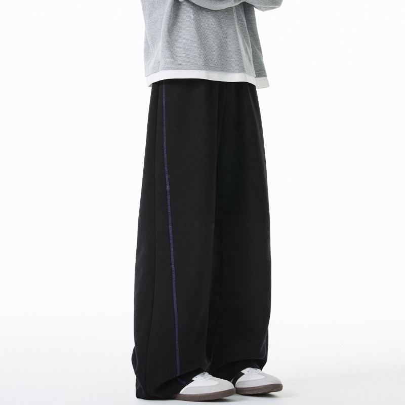 380G Heavy-duty Textured Bright-line Split Casual Pants Men's Autumn Straight-leg Loose Sweatpants Trendy Sports Long Pants_viptrois.com
