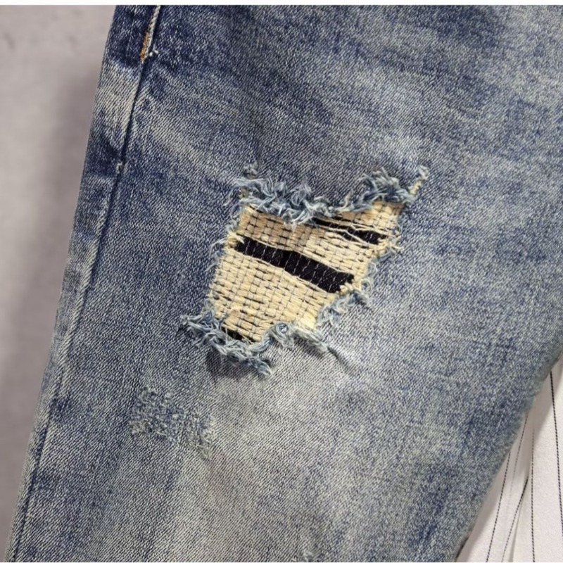 Internet Celebrity Beggar Pants Men's Spring And Summer Ripped Trousers Jeans Elastic Small Feet Slim Nine-point Pants Micro-elastic_viptrois.com