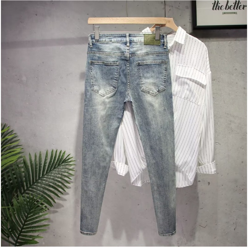 Internet Celebrity Beggar Pants Men's Spring And Summer Ripped Trousers Jeans Elastic Small Feet Slim Nine-point Pants Micro-elastic_viptrois.com