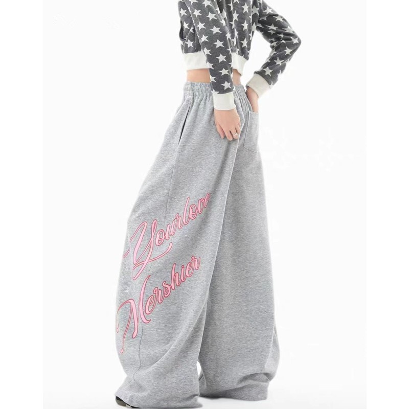 Slack Letter Print Sweatpants Men's Autumn New Loose And Versatile Jazz Dance Casual Wide-leg Pants_viptrois.com