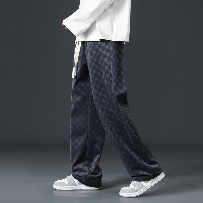 Corduroy Pants Men's Spring And Autumn Loose Straight Wide-leg Sweatpants Men's Hong Kong Style Tide Brand Sports Casual Trousers_viptrois.com