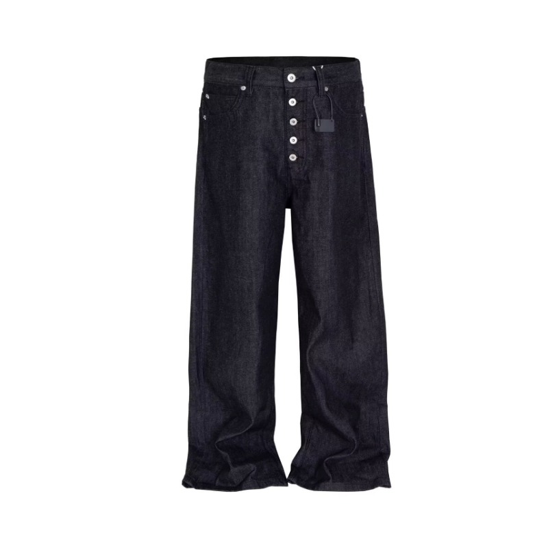 American High Street Retro Washed Breasted Design Sense Jeans Men's Street Trendy Brand Ruffian Handsome Loose Casual Wide-leg Pants_viptrois.com