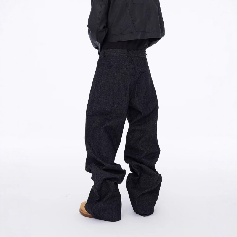 American High Street Retro Washed Breasted Design Sense Jeans Men's Street Trendy Brand Ruffian Handsome Loose Casual Wide-leg Pants_viptrois.com