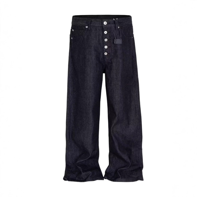 American High Street Retro Washed Breasted Design Sense Jeans Men's Street Trendy Brand Ruffian Handsome Loose Casual Wide-leg Pants_viptrois.com