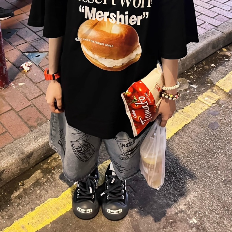 Summer American Popular Retro Graffiti Seven-point Jeans Men's Street Trend High Waist Wide Leg Shorts Couple_viptrois.com