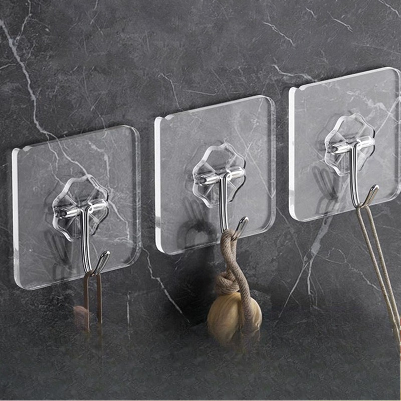 Adhesive Wall Hook Set Transparent Traceless Stainless Steel_voghion.com