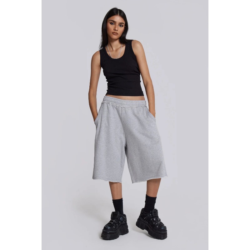 European, American Retro Personality Street Trend Rough Edge Gray Loose Casual Pants Cropped Pants Couple Summer_viptrois.com