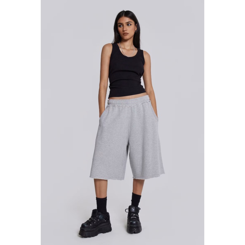 European, American Retro Personality Street Trend Rough Edge Gray Loose Casual Pants Cropped Pants Couple Summer_viptrois.com