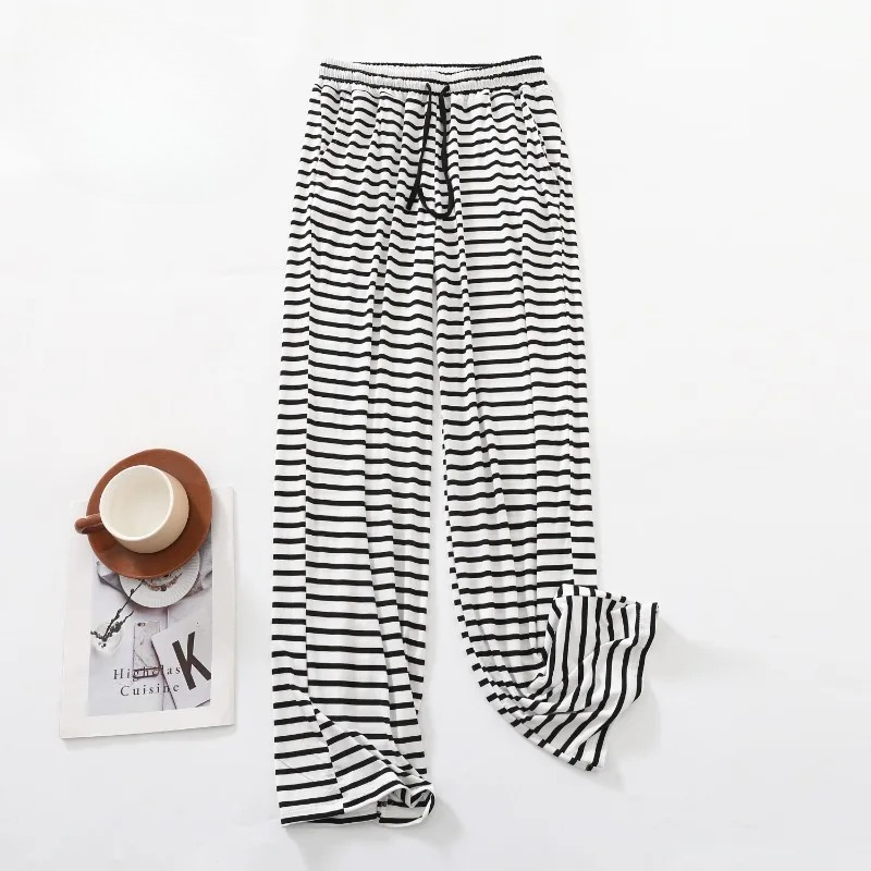 Dames gestreepte slaapbroek, lichtgewicht, losse, lange broek, nachtkleding, zomerse, ademende loungewear, comfortabele huisbroek_voghion.com
