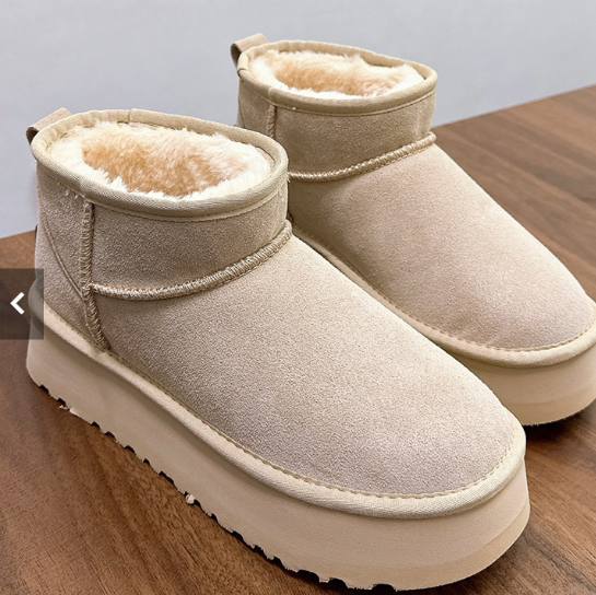 Women's 4cm Hidden-heel Snow Boots, Short Leather Thick-soled Warm Winter Cotton Shoes_vogvips.com