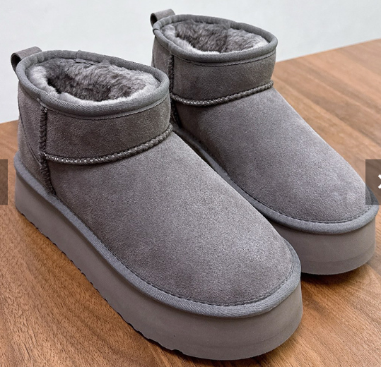 Women's 4cm Hidden-heel Snow Boots, Short Leather Thick-soled Warm Winter Cotton Shoes_vogvips.com