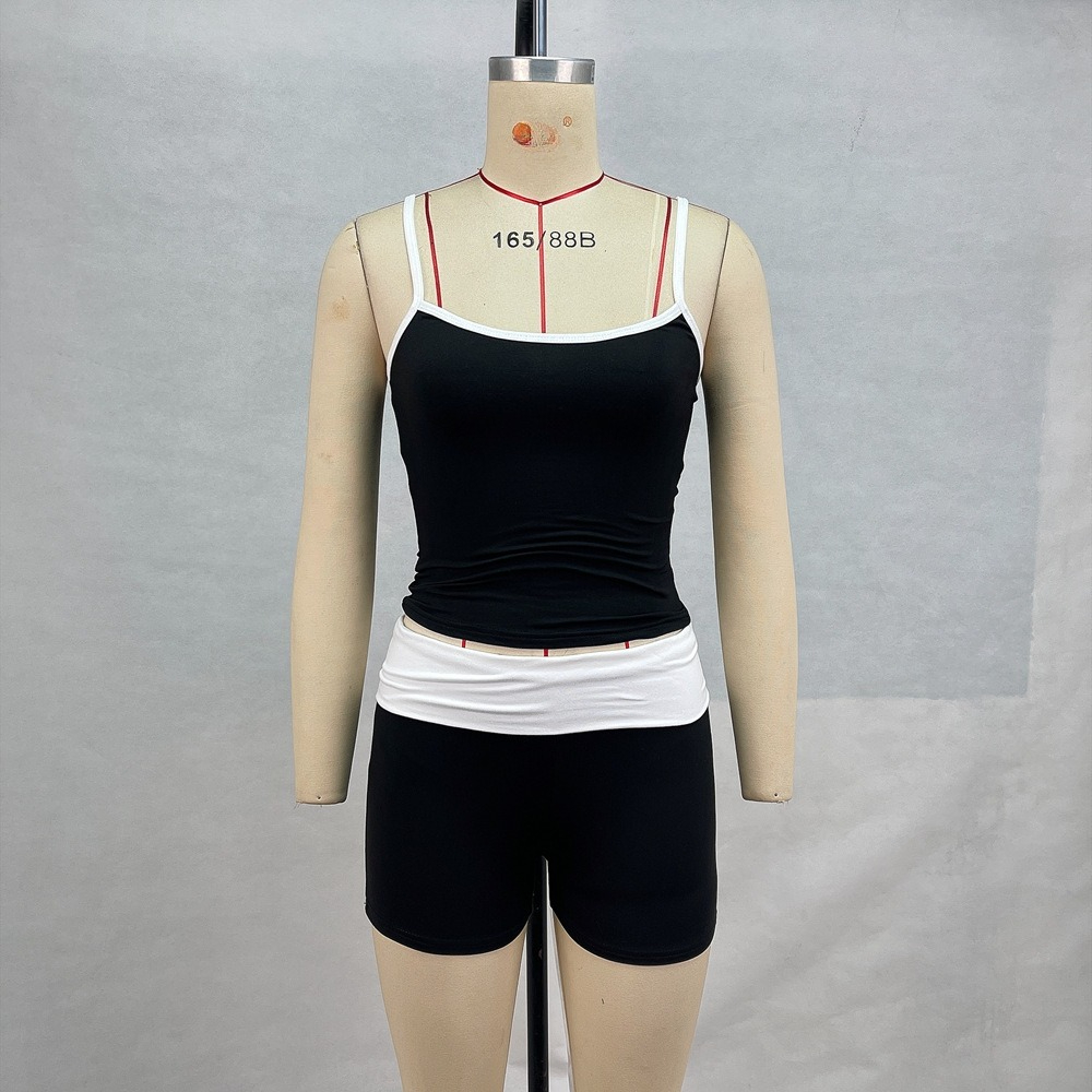 2026 New Personalized Street Women's Color Matching Vest And Shorts Set Sports And Leisure Wear Slim Fit_ecoleips.com