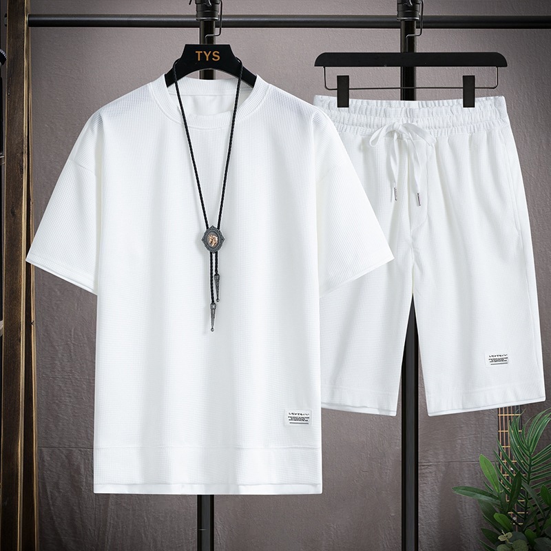 Ensemble t-shirt gaufre et short pour homme tenue casual ample_voghion.com