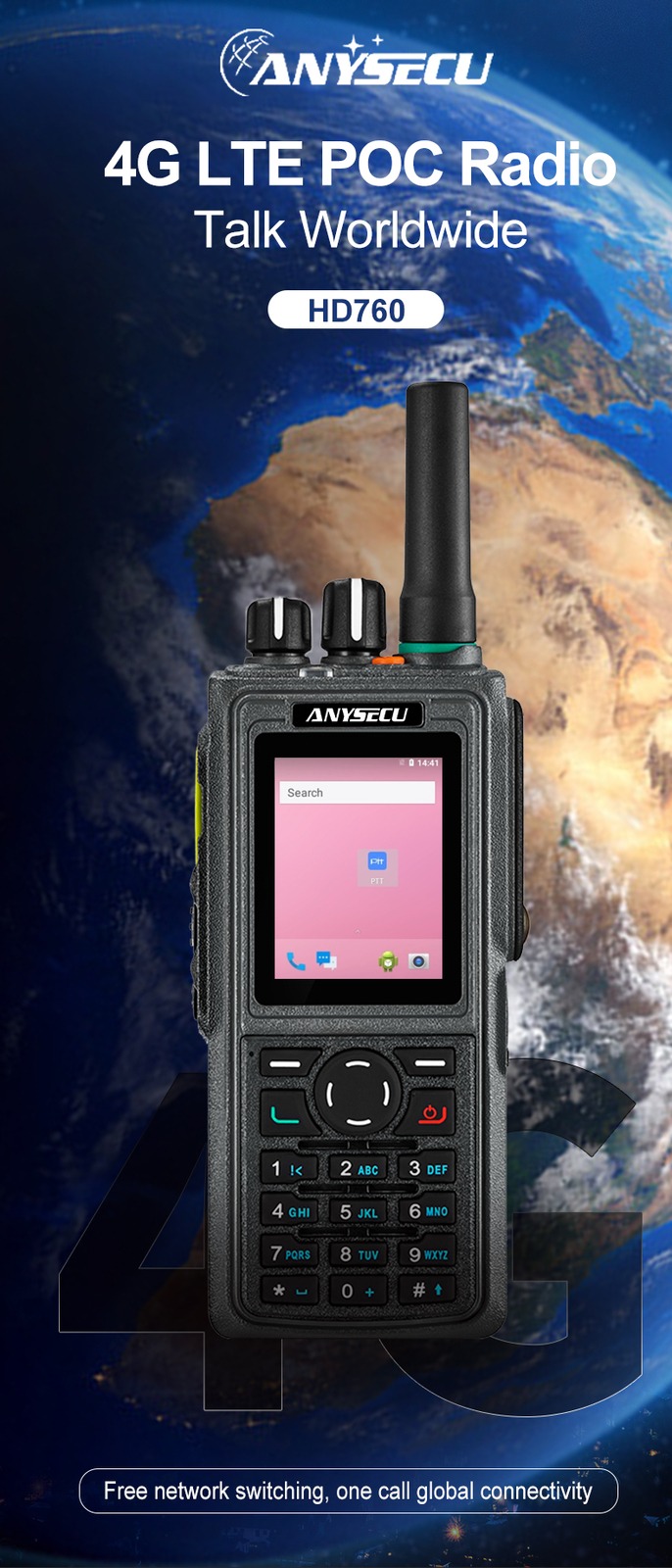 ANYSECU Zello HD760 4G Network Radio Android 7.1 Unlocked Real-ptt