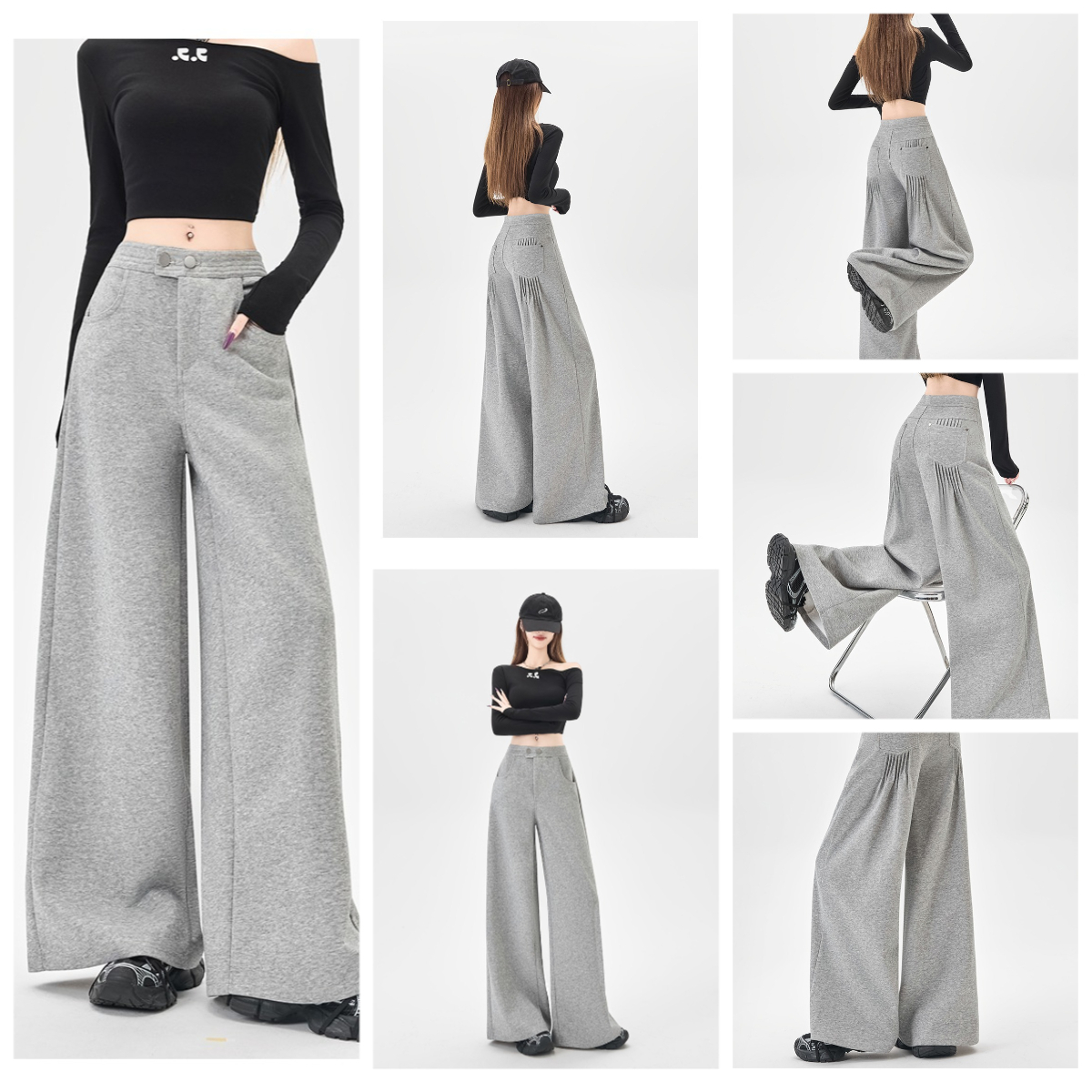 Slouch Wide-Leg Pants: Women’s Curved Hem Lazy Wind Autumn Casual Versatile Stock Image 14 5903086dabc1360006b1f29073967099
