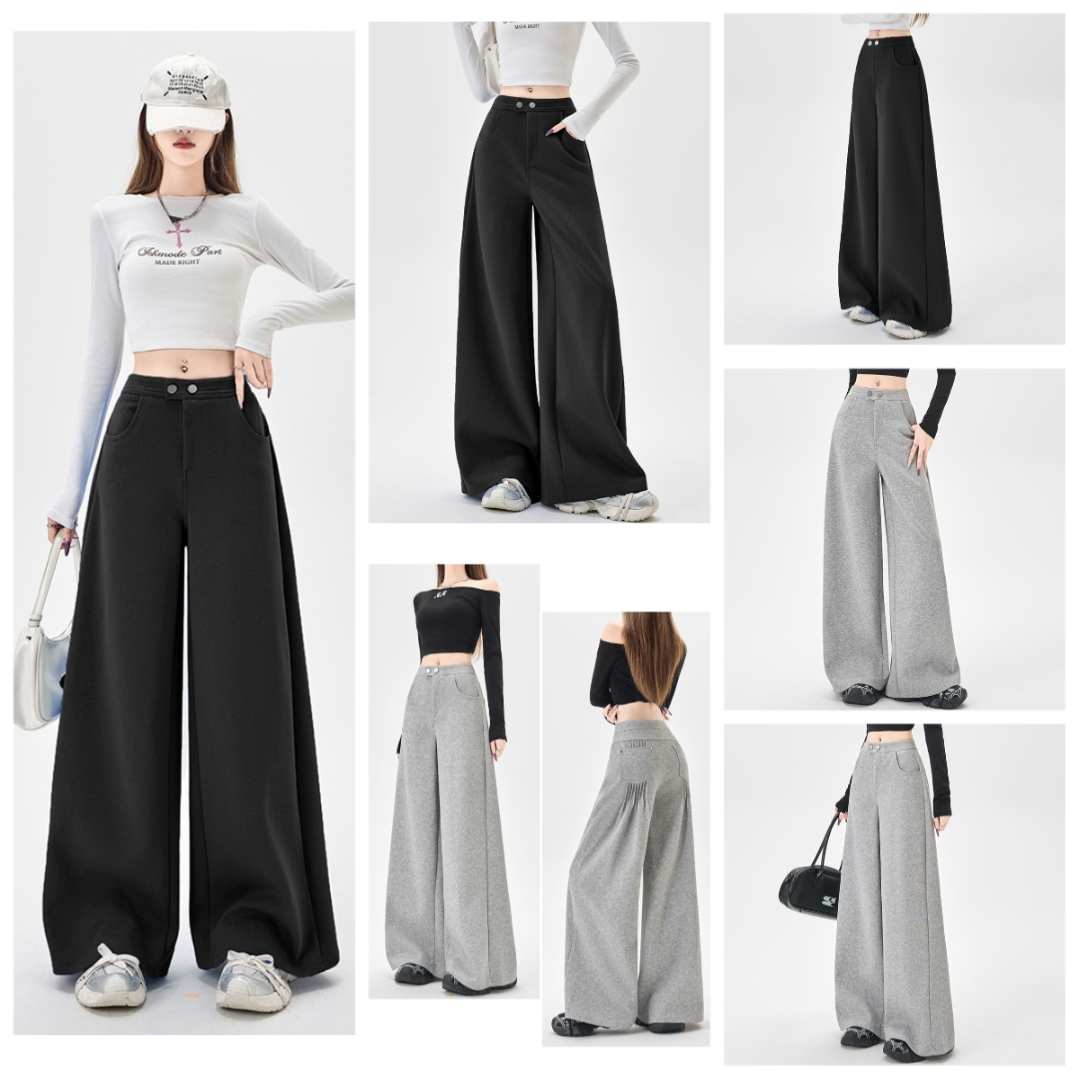 Slouch Wide-Leg Pants: Women’s Curved Hem Lazy Wind Autumn Casual Versatile Stock Image 13 e26a7af82cea5811d6a8cb1e50882f17