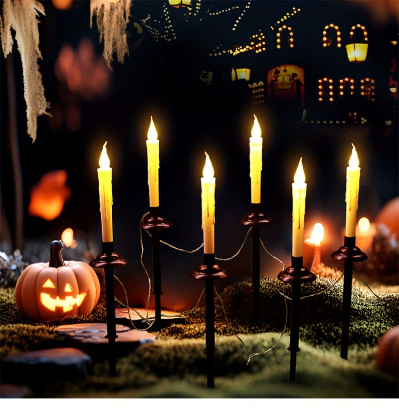 6 Pack Solar Candle Lights Outdoor Garden Decorations – product detail image 1 - CE GARDEN