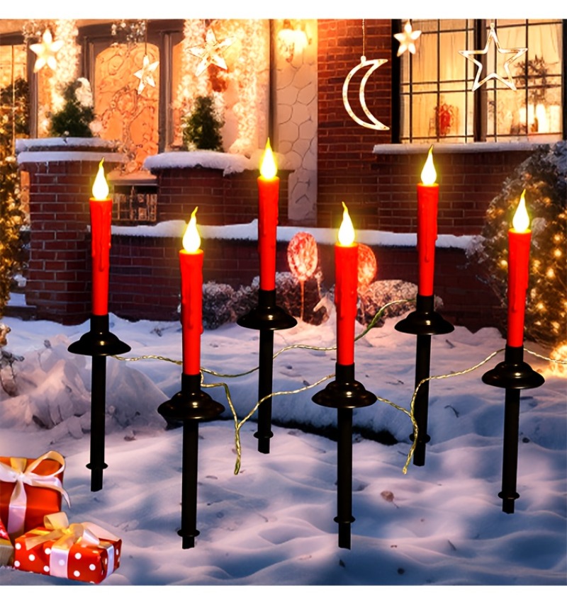 6 Pack Solar Candle Lights Outdoor Garden Decorations – product detail image 3 - CE GARDEN