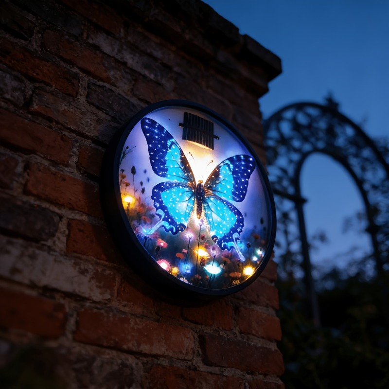 Solar Butterfly Wall Light – Outdoor Garden Decoration – product detail image 1 - CE GARDEN