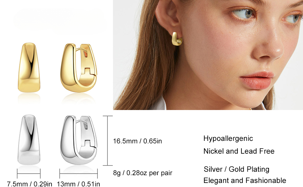 925 Sterling Silver Earrings Small Chunky Silver Earrings for Women 14K Gold Small Hoop Earrings