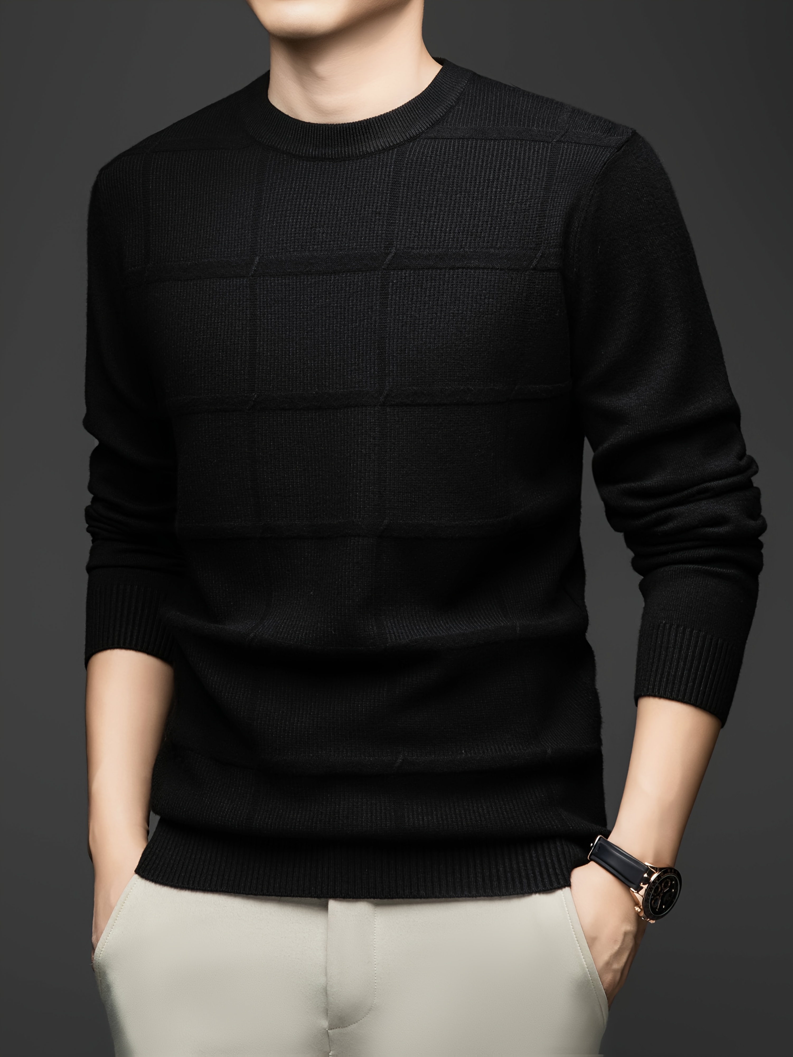 Maglietta a maniche lunghe in maglia autunnale e invernale - Maglietta casual da uomo con scollo rotondo_voghion.com