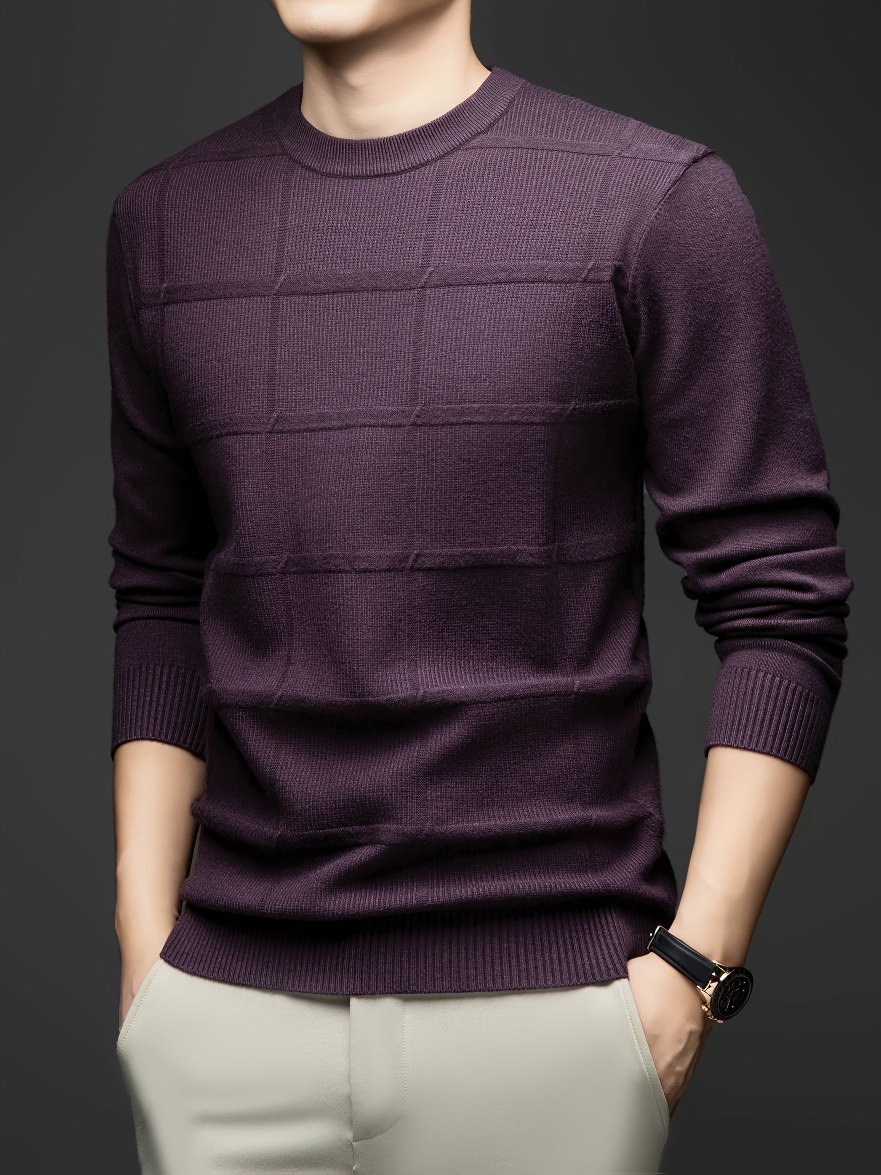 Maglietta a maniche lunghe in maglia autunnale e invernale - Maglietta casual da uomo con scollo rotondo_voghion.com