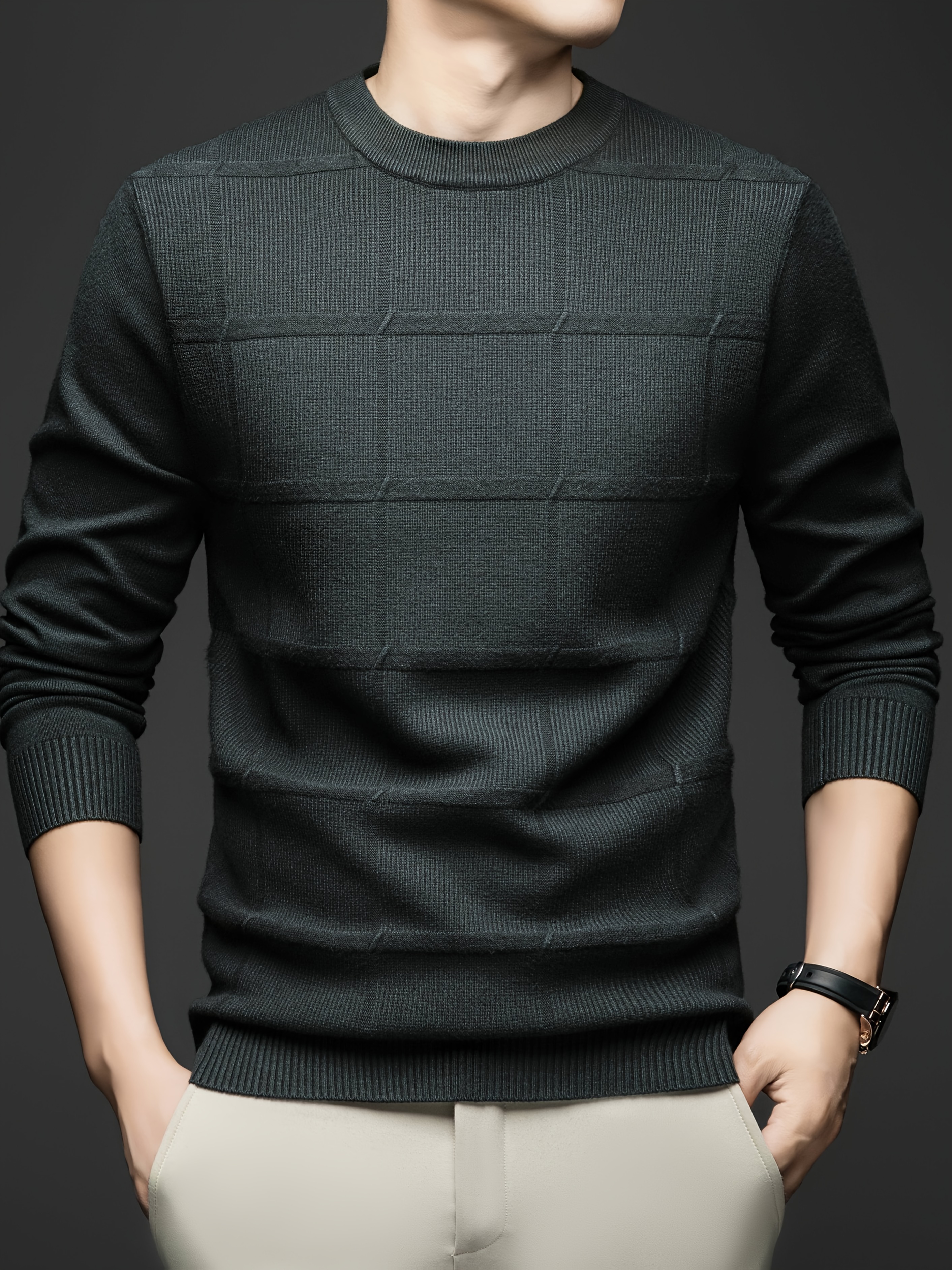 Maglietta a maniche lunghe in maglia autunnale e invernale - Maglietta casual da uomo con scollo rotondo_voghion.com