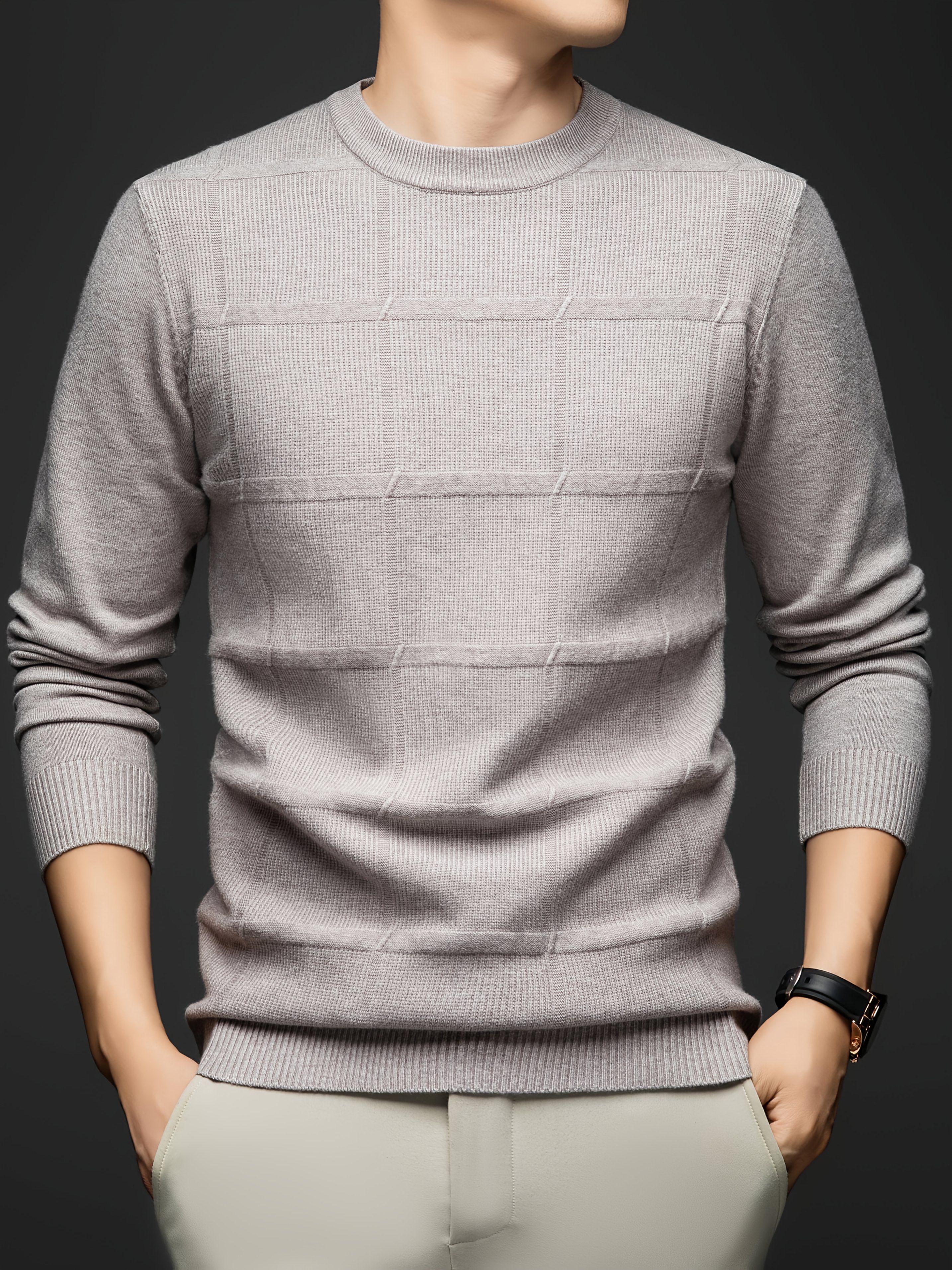 Maglietta a maniche lunghe in maglia autunnale e invernale - Maglietta casual da uomo con scollo rotondo_voghion.com