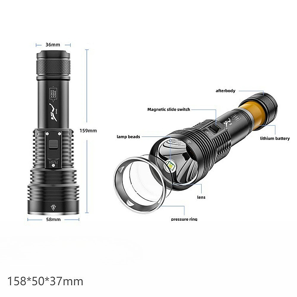 Dive Light Scuba Flashlight BT90 LED Lumen Professional Diving Light Underwater Flashlight For Diving, Rechargeable Waterproof_voghion.com