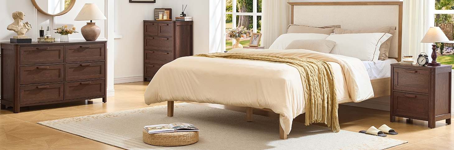 Joaxswe horizontal dressers for bedroom, Walnut