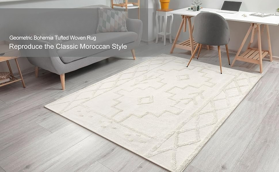 Uphome Boho Tufted Living Room Rug