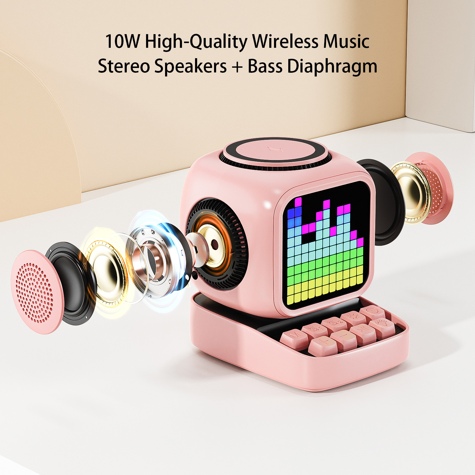 Wireless Magnetic Robot Charger Smart Bluetooth Speaker Retro Pixel Art Game Bluetooth Speaker With 16X16 LED_voghion.com