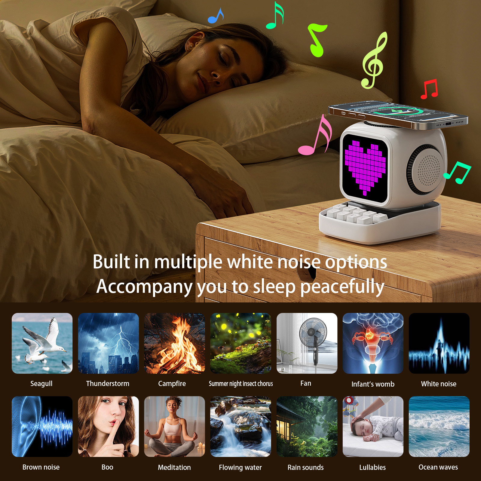 Wireless Magnetic Robot Charger Smart Bluetooth Speaker Retro Pixel Art Game Bluetooth Speaker With 16X16 LED_voghion.com