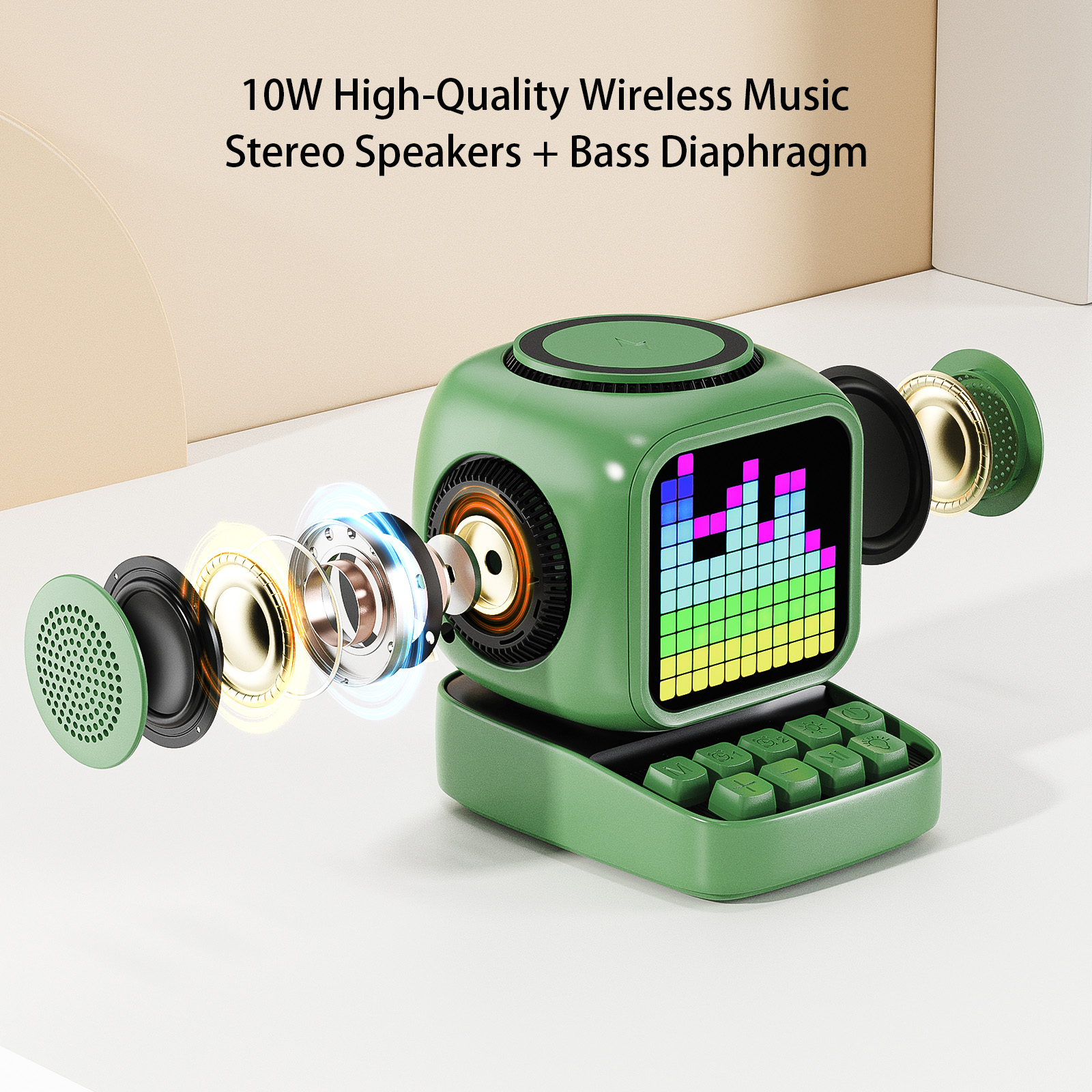 Wireless Magnetic Robot Charger Smart Bluetooth Speaker Retro Pixel Art Game Bluetooth Speaker With 16X16 LED_voghion.com