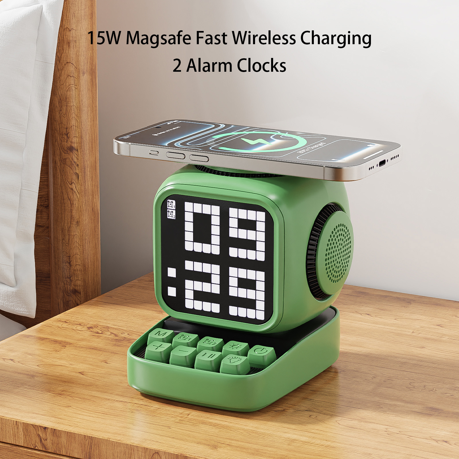 Wireless Magnetic Robot Charger Smart Bluetooth Speaker Retro Pixel Art Game Bluetooth Speaker With 16X16 LED_voghion.com