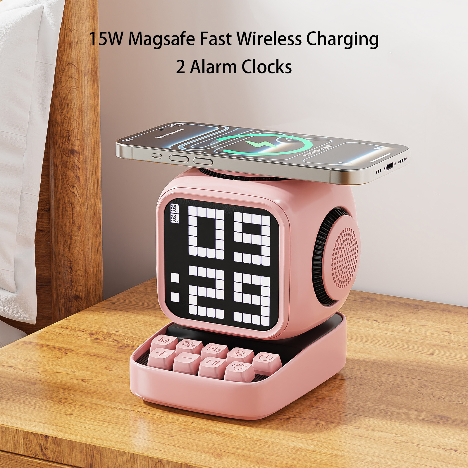 Wireless Magnetic Robot Charger Smart Bluetooth Speaker Retro Pixel Art Game Bluetooth Speaker With 16X16 LED_voghion.com