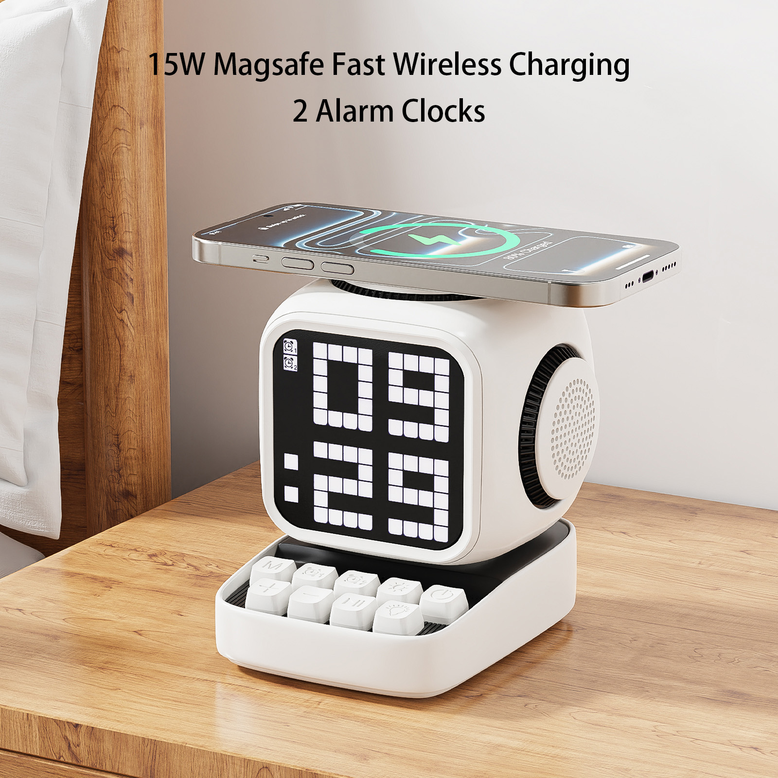 Wireless Magnetic Robot Charger Smart Bluetooth Speaker Retro Pixel Art Game Bluetooth Speaker With 16X16 LED_voghion.com