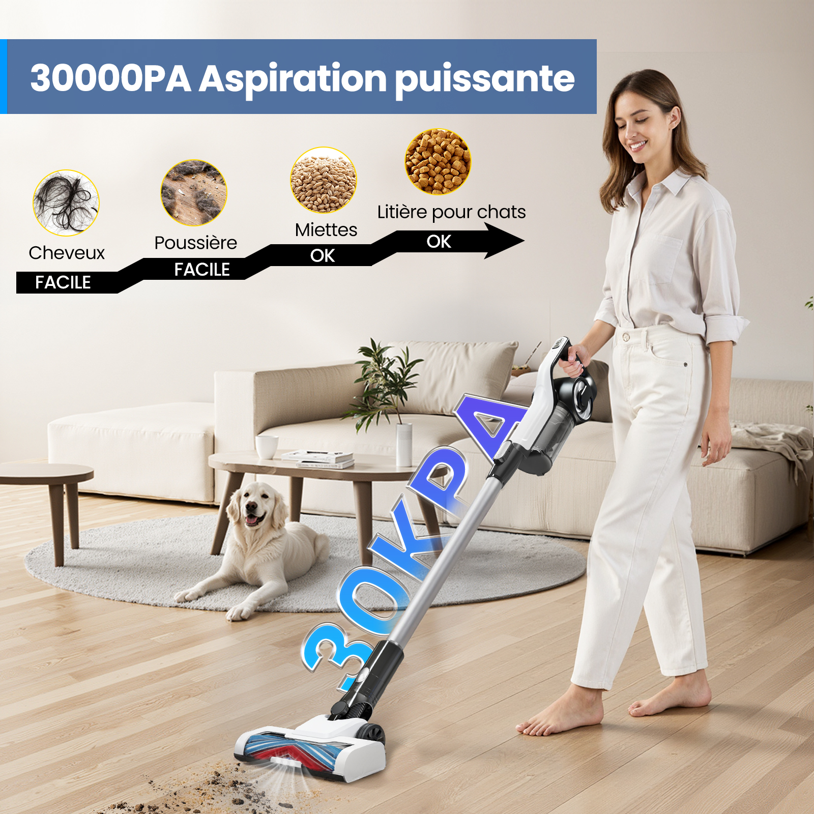 Nettoyage Sols Tapis Aspirateur Balai Sans Fil Ultralent 26000Pa - Puissant Et Autonome Pour Maison Propre Aspirateur Balai Puissant