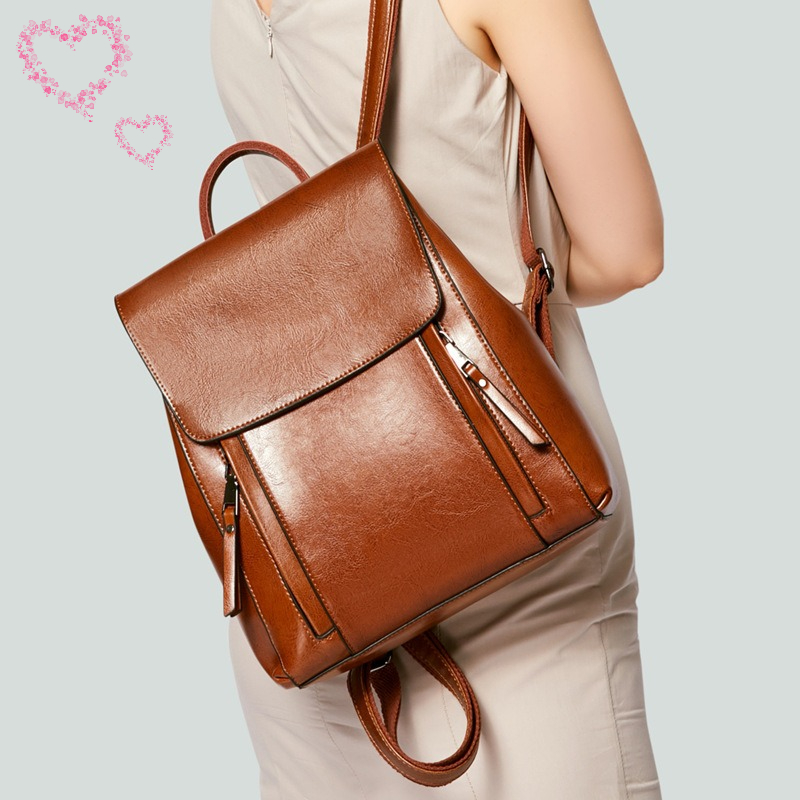 Women's Backpack, High-quality Genuine Leather Large Capacity Multi Interval Student Backpack, Can Be Slung Over One Shoulder._voghion.com
