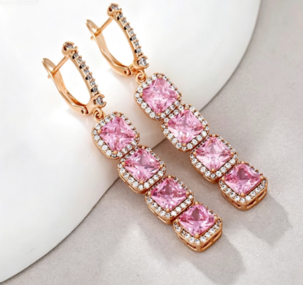 Rose gold square CZ drop earrings from Ella Earrings