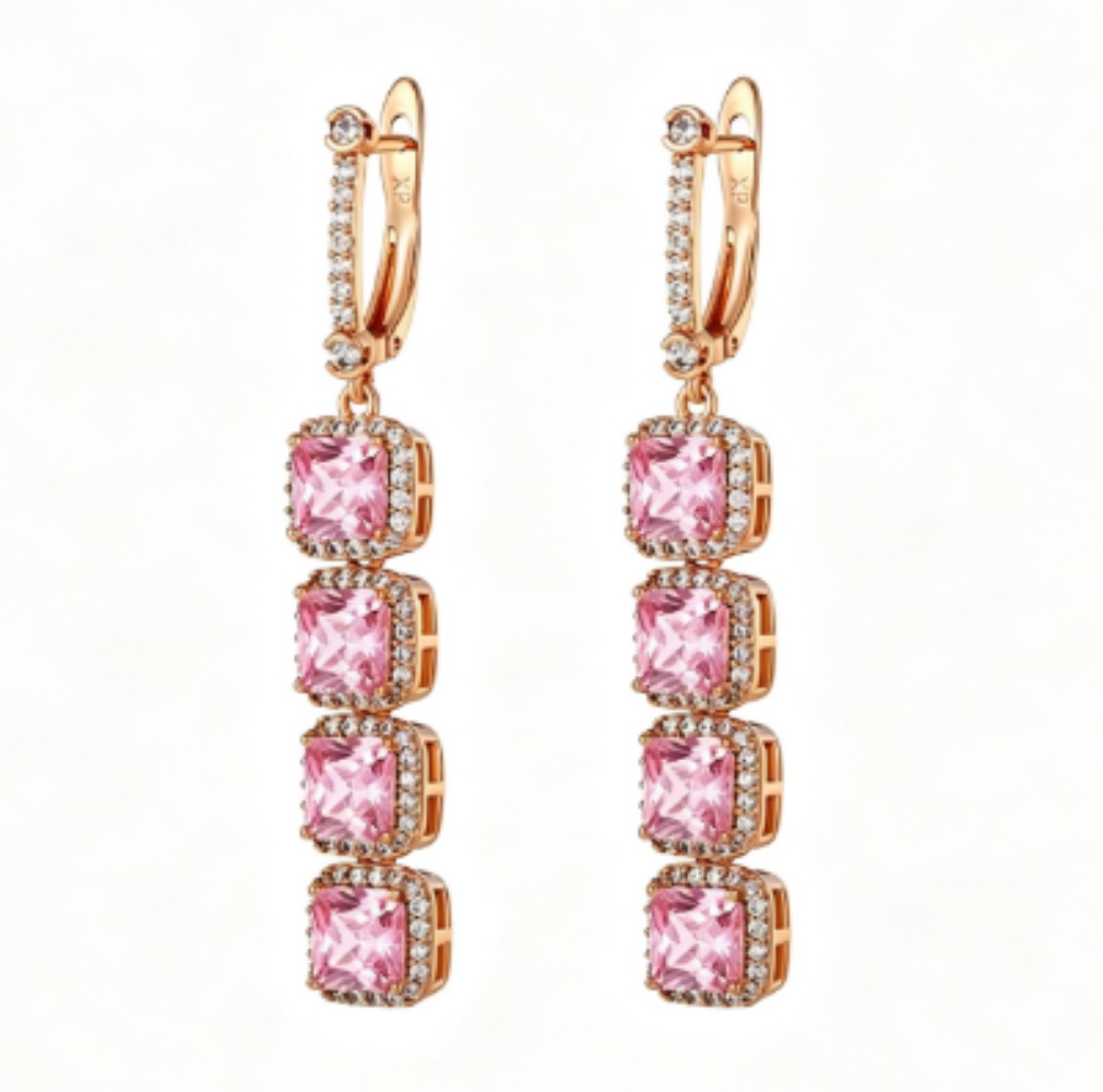 Gold square CZ stud earrings from Ella Earrings
