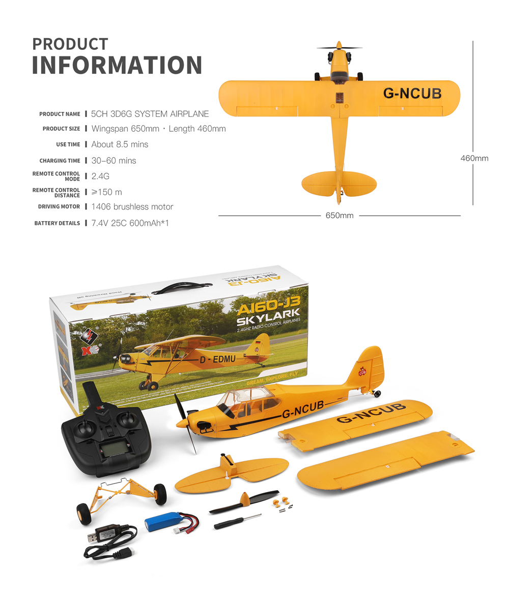 WLtoys XK A160-J3 SKYLARK RC Plane, 5-CH Large Remote Control