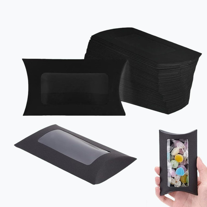 50Pcs Clear Window Pillow Gift Boxes, Kraft/White/Black Candy Boxes With Window For Wedding Favors Or Party Treats_voghion.com