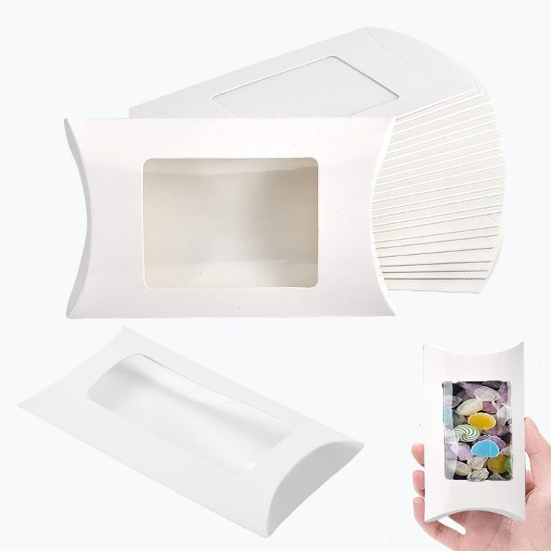 50Pcs Clear Window Pillow Gift Boxes, Kraft/White/Black Candy Boxes With Window For Wedding Favors Or Party Treats_voghion.com