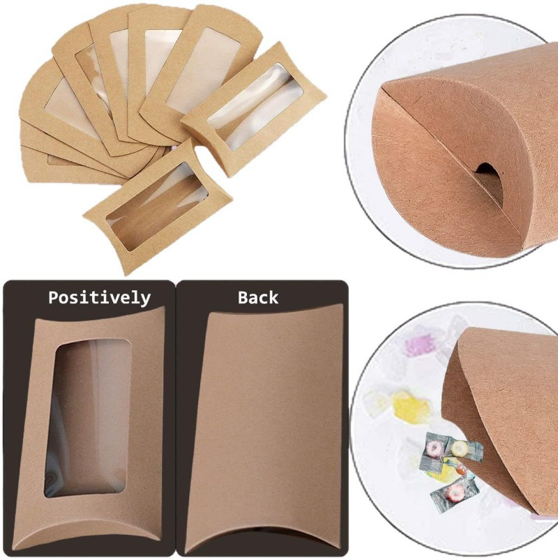 50Pcs Clear Window Pillow Gift Boxes, Kraft/White/Black Candy Boxes With Window For Wedding Favors Or Party Treats_voghion.com