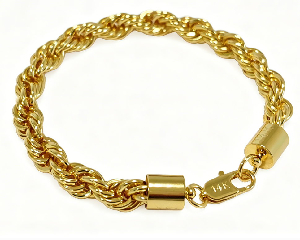 【美品】oeau diamond cut chain / bracelet 14K Yellow Gold 7.5mm Diamond Cut Rope Chain Bracelet Mens Women